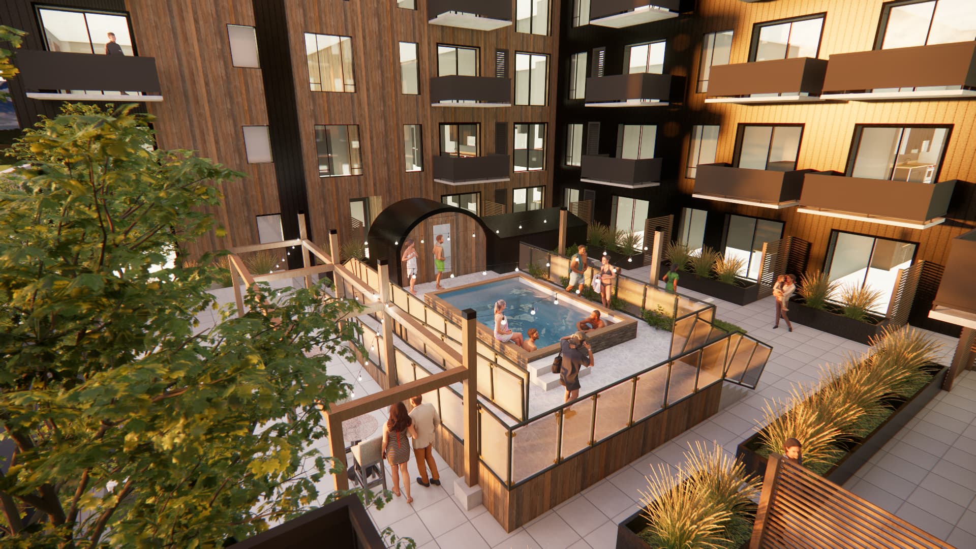 Roof Deck with hot tub of Freestone Apartments